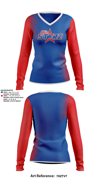 Womens Long Sleeve Vneck Shirt, The Ohio Starz 8u, Softball, Teamtime, Team time, sublimation, custom sports apparel, team uniforms, spirit wear, spiritwear, sports uniforms, custom shirts, team store, custom team store, fundraiser sports, apparel fundraiser