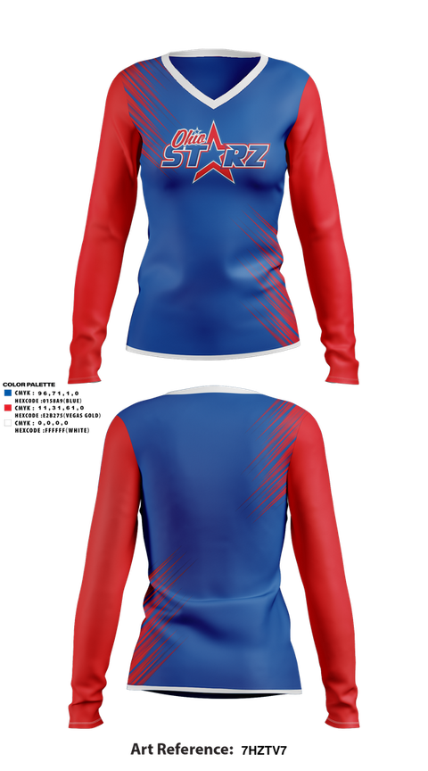 Womens Long Sleeve Vneck Shirt, The Ohio Starz 8u, Softball, Teamtime, Team time, sublimation, custom sports apparel, team uniforms, spirit wear, spiritwear, sports uniforms, custom shirts, team store, custom team store, fundraiser sports, apparel fundraiser
