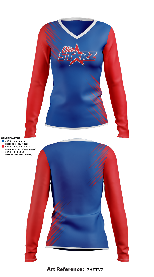 Womens Long Sleeve Vneck Shirt, The Ohio Starz 8u, Softball, Teamtime, Team time, sublimation, custom sports apparel, team uniforms, spirit wear, spiritwear, sports uniforms, custom shirts, team store, custom team store, fundraiser sports, apparel fundraiser