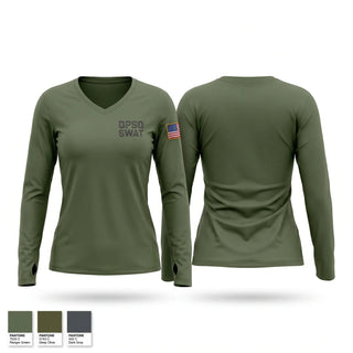 Womens Long Sleeve Vneck Shirt, DPSO SWAT, Police, Teamtime, Team time, sublimation, custom sports apparel, team uniforms, spirit wear, spiritwear, sports uniforms, custom shirts, team store, custom team store, fundraiser sports, apparel fundraiser