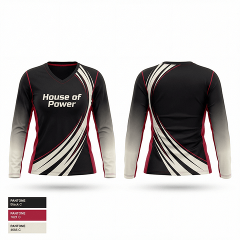 Womens Long Sleeve Vneck Shirt, House of Power, Rugby, Teamtime, Team time, sublimation, custom sports apparel, team uniforms, spirit wear, spiritwear, sports uniforms, custom shirts, team store, custom team store, fundraiser sports, apparel fundraiser