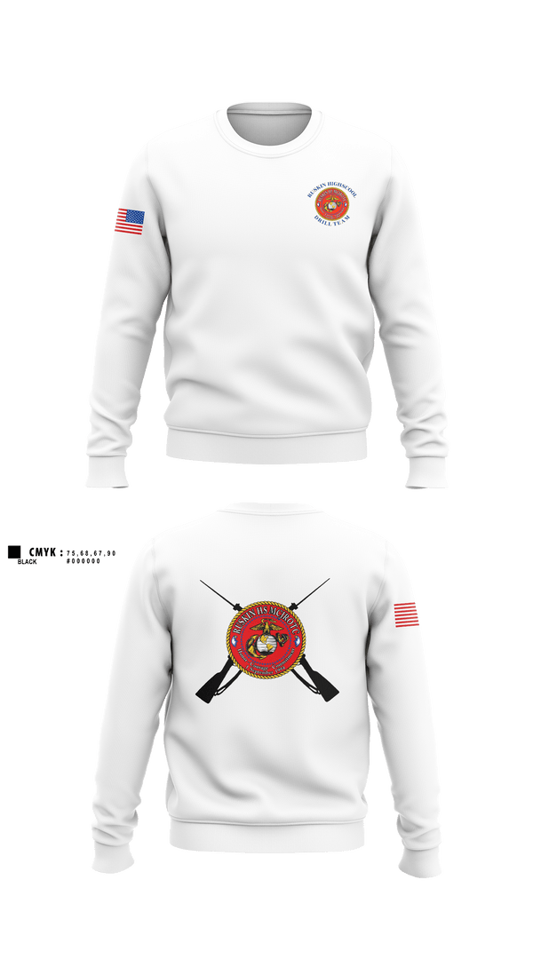 Crew Neck Sweatshirt, Ruskin Highschool MCJROTC drill team, Marines, Teamtime, Team time, sublimation, custom sports apparel, team uniforms, spirit wear, spiritwear, sports uniforms, custom shirts, team store, custom team store, fundraiser sports, apparel fundraiser