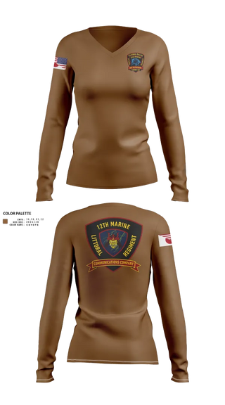 Womens Long Sleeve Vneck Shirt, 12th MLR Headquarters Element, Marines, Teamtime, Team time, sublimation, custom sports apparel, team uniforms, spirit wear, spiritwear, sports uniforms, custom shirts, team store, custom team store, fundraiser sports, apparel fundraiser