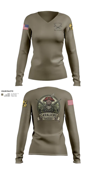 Womens Long Sleeve Vneck Shirt, Raiders, Army, Teamtime, Team time, sublimation, custom sports apparel, team uniforms, spirit wear, spiritwear, sports uniforms, custom shirts, team store, custom team store, fundraiser sports, apparel fundraiser