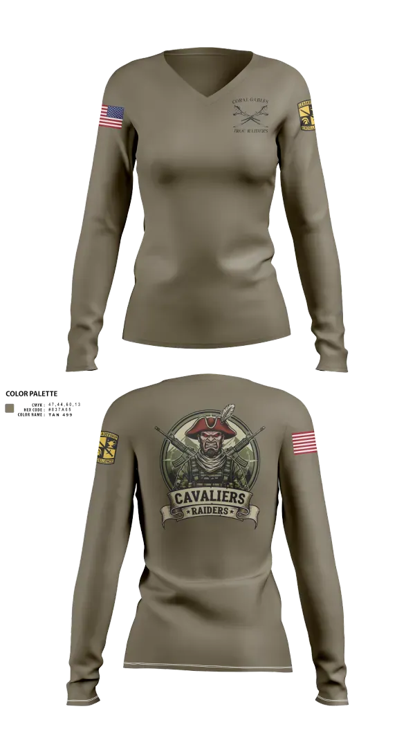 Womens Long Sleeve Vneck Shirt, Raiders, Army, Teamtime, Team time, sublimation, custom sports apparel, team uniforms, spirit wear, spiritwear, sports uniforms, custom shirts, team store, custom team store, fundraiser sports, apparel fundraiser