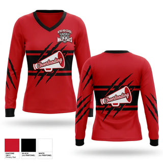 Womens Long Sleeve Vneck Shirt, Nitro wildcats, Cheer, Teamtime, Team time, sublimation, custom sports apparel, team uniforms, spirit wear, spiritwear, sports uniforms, custom shirts, team store, custom team store, fundraiser sports, apparel fundraiser