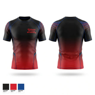 Short Sleeve Rash Guard Shirt, Midwest Xtreme Wrestling, Wrestling, Teamtime, Team time, sublimation, custom sports apparel, team uniforms, spirit wear, spiritwear, sports uniforms, custom shirts, team store, custom team store, fundraiser sports, apparel fundraiser