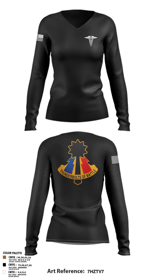 Womens Long Sleeve Vneck Shirt, 194th AR BDE HRT Medics, Army, Teamtime, Team time, sublimation, custom sports apparel, team uniforms, spirit wear, spiritwear, sports uniforms, custom shirts, team store, custom team store, fundraiser sports, apparel fundraiser