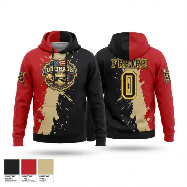 Hoodie, Dirtbags, Baseball, Teamtime, Team time, sublimation, custom sports apparel, team uniforms, spirit wear, spiritwear, sports uniforms, custom shirts, team store, custom team store, fundraiser sports, apparel fundraiser