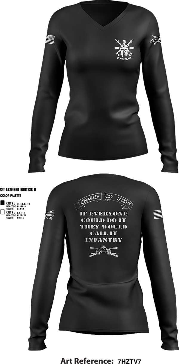 Womens Long Sleeve Vneck Shirt, Charlie Co, Army, Teamtime, Team time, sublimation, custom sports apparel, team uniforms, spirit wear, spiritwear, sports uniforms, custom shirts, team store, custom team store, fundraiser sports, apparel fundraiser