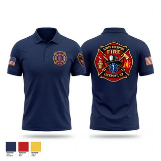 Short Sleeve Performance Polo, South Lockport Fire Company, Fire Department, Teamtime, Team time, sublimation, custom sports apparel, team uniforms, spirit wear, spiritwear, sports uniforms, custom shirts, team store, custom team store, fundraiser sports, apparel fundraiser