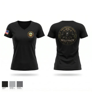 Womens Short Sleeve Vneck Shirt, Madigan Pharmacy Wolfpack, Army, Teamtime, Team time, sublimation, custom sports apparel, team uniforms, spirit wear, spiritwear, sports uniforms, custom shirts, team store, custom team store, fundraiser sports, apparel fundraiser