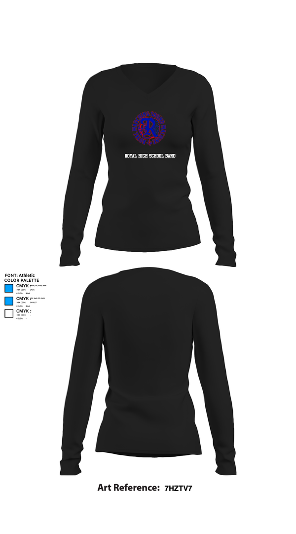 Womens Long Sleeve Vneck Shirt, Royal High School Band, Spirit Store, Teamtime, Team time, sublimation, custom sports apparel, team uniforms, spirit wear, spiritwear, sports uniforms, custom shirts, team store, custom team store, fundraiser sports, apparel fundraiser