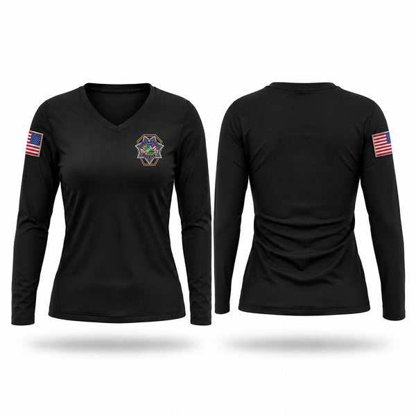 Womens Long Sleeve Vneck Shirt, Power County Sheriffs Office, Police, Teamtime, Team time, sublimation, custom sports apparel, team uniforms, spirit wear, spiritwear, sports uniforms, custom shirts, team store, custom team store, fundraiser sports, apparel fundraiser