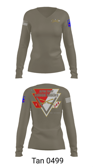 Womens Long Sleeve Vneck Shirt, A Troop, 1st squadron-299th Calvary Regiment, , Teamtime, Team time, sublimation, custom sports apparel, team uniforms, spirit wear, spiritwear, sports uniforms, custom shirts, team store, custom team store, fundraiser sports, apparel fundraiser
