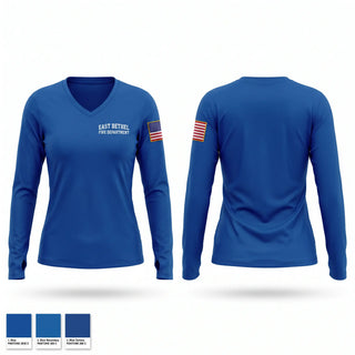 Womens Long Sleeve Vneck Shirt, East Bethel Fire Department, Fire Department, Teamtime, Team time, sublimation, custom sports apparel, team uniforms, spirit wear, spiritwear, sports uniforms, custom shirts, team store, custom team store, fundraiser sports, apparel fundraiser