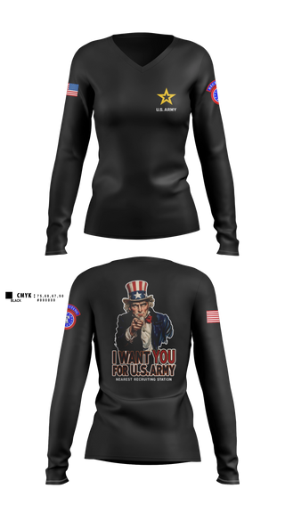 Womens Long Sleeve Vneck Shirt, Alaska Army Recruiting, Army, Teamtime, Team time, sublimation, custom sports apparel, team uniforms, spirit wear, spiritwear, sports uniforms, custom shirts, team store, custom team store, fundraiser sports, apparel fundraiser