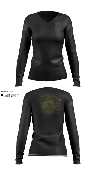 Womens Long Sleeve Vneck Shirt, TDOC SPECIAL OPERATIONS, Police, Teamtime, Team time, sublimation, custom sports apparel, team uniforms, spirit wear, spiritwear, sports uniforms, custom shirts, team store, custom team store, fundraiser sports, apparel fundraiser
