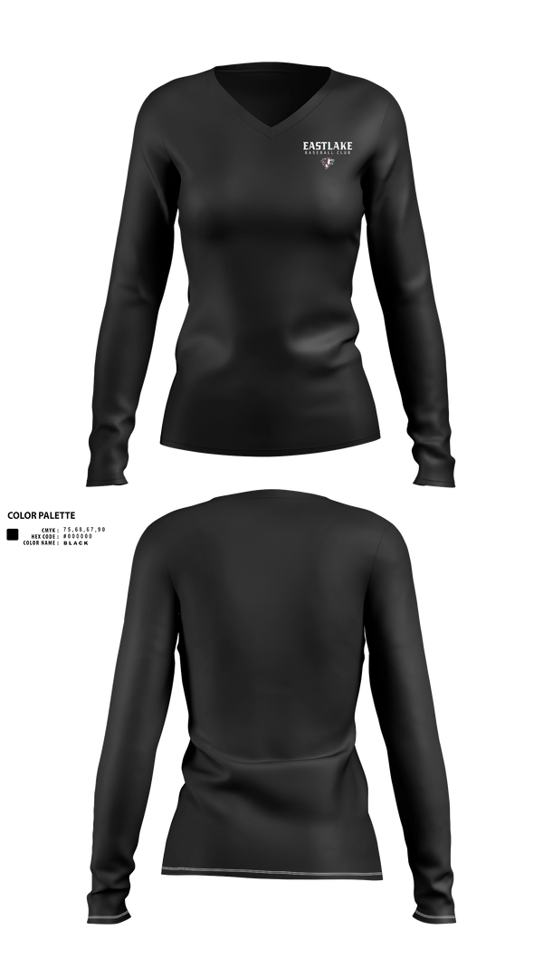 Womens Long Sleeve Vneck Shirt, Eastlake, Baseball, Teamtime, Team time, sublimation, custom sports apparel, team uniforms, spirit wear, spiritwear, sports uniforms, custom shirts, team store, custom team store, fundraiser sports, apparel fundraiser