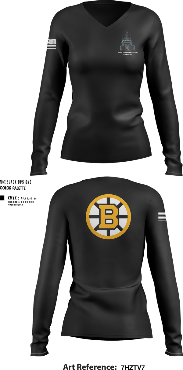 Womens Long Sleeve Vneck Shirt, 97th Transportation Company, , Teamtime, Team time, sublimation, custom sports apparel, team uniforms, spirit wear, spiritwear, sports uniforms, custom shirts, team store, custom team store, fundraiser sports, apparel fundraiser