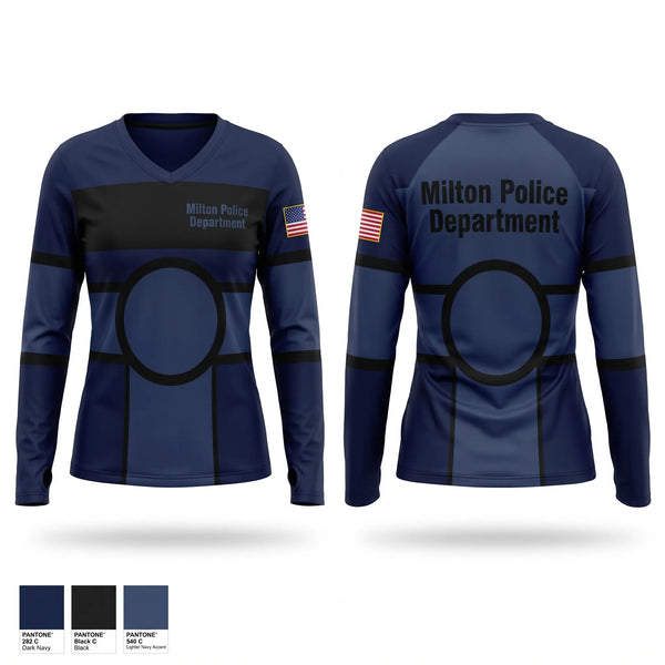 Womens Long Sleeve Vneck Shirt, Milton Police Department, Police, Teamtime, Team time, sublimation, custom sports apparel, team uniforms, spirit wear, spiritwear, sports uniforms, custom shirts, team store, custom team store, fundraiser sports, apparel fundraiser