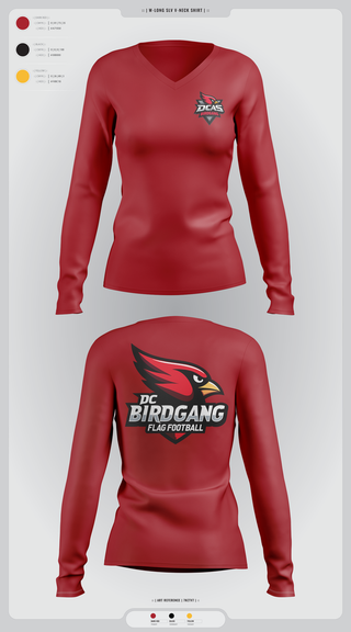 Womens Long Sleeve Vneck Shirt, Derby City Birdgang, , Teamtime, Team time, sublimation, custom sports apparel, team uniforms, spirit wear, spiritwear, sports uniforms, custom shirts, team store, custom team store, fundraiser sports, apparel fundraiser