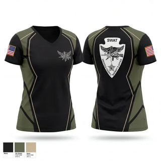 Womens Short Sleeve Vneck Shirt, Osceola County SWAT 2, Police, Teamtime, Team time, sublimation, custom sports apparel, team uniforms, spirit wear, spiritwear, sports uniforms, custom shirts, team store, custom team store, fundraiser sports, apparel fundraiser