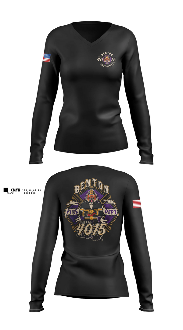 Womens Long Sleeve Vneck Shirt, Benton Fire, Fire Department, Teamtime, Team time, sublimation, custom sports apparel, team uniforms, spirit wear, spiritwear, sports uniforms, custom shirts, team store, custom team store, fundraiser sports, apparel fundraiser