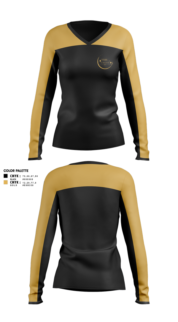 Womens Long Sleeve Vneck Shirt, Fredericktown High School Cheerleading, Cheer, Teamtime, Team time, sublimation, custom sports apparel, team uniforms, spirit wear, spiritwear, sports uniforms, custom shirts, team store, custom team store, fundraiser sports, apparel fundraiser