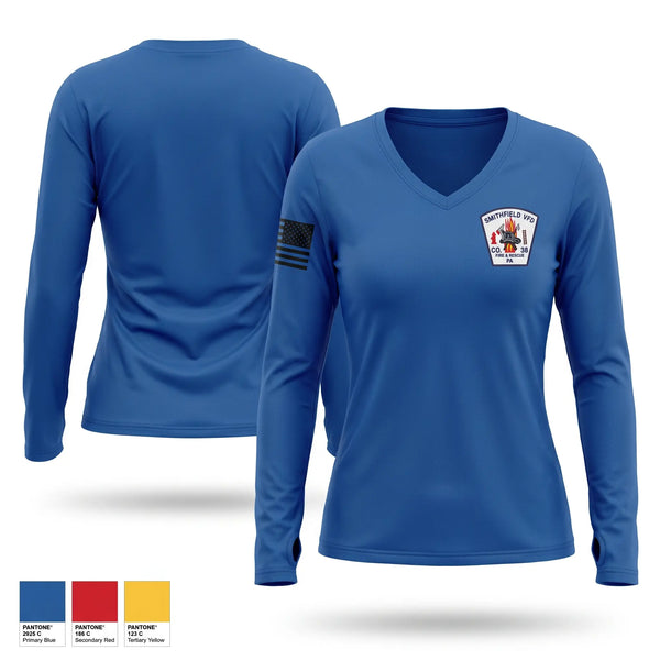 Womens Long Sleeve Vneck Shirt, Smithfield Volunteer Fire Department, Fire Department, Teamtime, Team time, sublimation, custom sports apparel, team uniforms, spirit wear, spiritwear, sports uniforms, custom shirts, team store, custom team store, fundraiser sports, apparel fundraiser