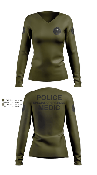 Womens Long Sleeve Vneck Shirt, Muscogee Nation Police Tactical Medical team, Police, Teamtime, Team time, sublimation, custom sports apparel, team uniforms, spirit wear, spiritwear, sports uniforms, custom shirts, team store, custom team store, fundraiser sports, apparel fundraiser