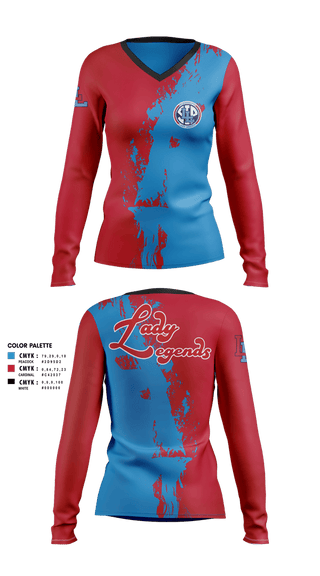 Womens Long Sleeve Vneck Shirt, Lady Legends, Softball, Teamtime, Team time, sublimation, custom sports apparel, team uniforms, spirit wear, spiritwear, sports uniforms, custom shirts, team store, custom team store, fundraiser sports, apparel fundraiser