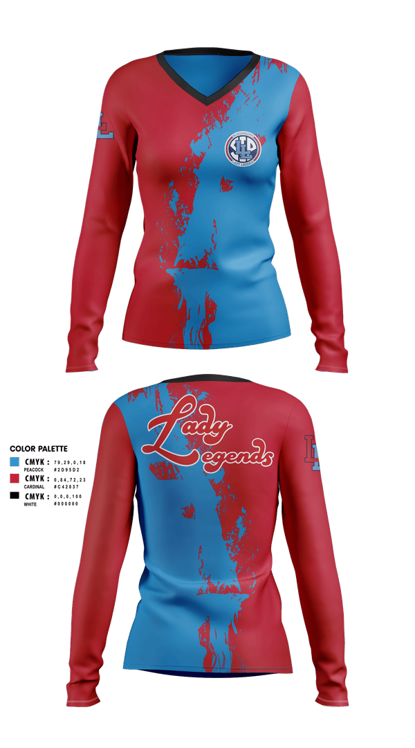 Womens Long Sleeve Vneck Shirt, Lady Legends, Softball, Teamtime, Team time, sublimation, custom sports apparel, team uniforms, spirit wear, spiritwear, sports uniforms, custom shirts, team store, custom team store, fundraiser sports, apparel fundraiser