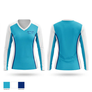 Womens Long Sleeve Vneck Shirt, Aqua the Swim Team, Swimming, Teamtime, Team time, sublimation, custom sports apparel, team uniforms, spirit wear, spiritwear, sports uniforms, custom shirts, team store, custom team store, fundraiser sports, apparel fundraiser