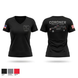 Womens Short Sleeve Vneck Shirt, Schuylkill County Coroner's Office, EMS/EMT, Teamtime, Team time, sublimation, custom sports apparel, team uniforms, spirit wear, spiritwear, sports uniforms, custom shirts, team store, custom team store, fundraiser sports, apparel fundraiser