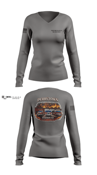 Womens Long Sleeve Vneck Shirt, Perrytown Volunteer Fire Department, Fire Department, Teamtime, Team time, sublimation, custom sports apparel, team uniforms, spirit wear, spiritwear, sports uniforms, custom shirts, team store, custom team store, fundraiser sports, apparel fundraiser