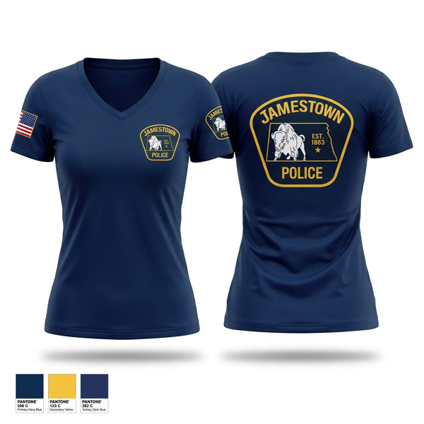 Womens Short Sleeve Vneck Shirt, Jamestown Police Department, Police, Teamtime, Team time, sublimation, custom sports apparel, team uniforms, spirit wear, spiritwear, sports uniforms, custom shirts, team store, custom team store, fundraiser sports, apparel fundraiser