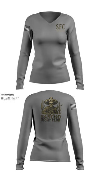 Womens Long Sleeve Vneck Shirt, Sancho Fight Club, , Teamtime, Team time, sublimation, custom sports apparel, team uniforms, spirit wear, spiritwear, sports uniforms, custom shirts, team store, custom team store, fundraiser sports, apparel fundraiser