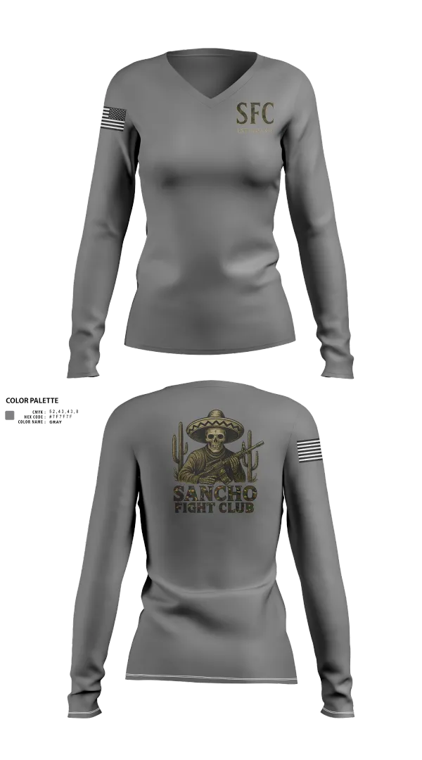 Womens Long Sleeve Vneck Shirt, Sancho Fight Club, , Teamtime, Team time, sublimation, custom sports apparel, team uniforms, spirit wear, spiritwear, sports uniforms, custom shirts, team store, custom team store, fundraiser sports, apparel fundraiser