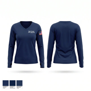 Womens Long Sleeve Vneck Shirt, West Chester FOP Lodge 186, Police, Teamtime, Team time, sublimation, custom sports apparel, team uniforms, spirit wear, spiritwear, sports uniforms, custom shirts, team store, custom team store, fundraiser sports, apparel fundraiser