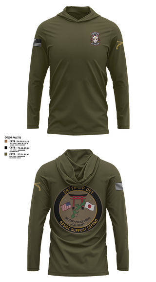 Long Sleeve Performance Shirt with hood, 247TH Military Police Detachment, Army, Teamtime, Team time, sublimation, custom sports apparel, team uniforms, spirit wear, spiritwear, sports uniforms, custom shirts, team store, custom team store, fundraiser sports, apparel fundraiser