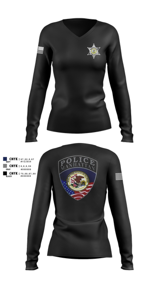 Womens Long Sleeve Vneck Shirt, Manhattan Police Department, , Teamtime, Team time, sublimation, custom sports apparel, team uniforms, spirit wear, spiritwear, sports uniforms, custom shirts, team store, custom team store, fundraiser sports, apparel fundraiser