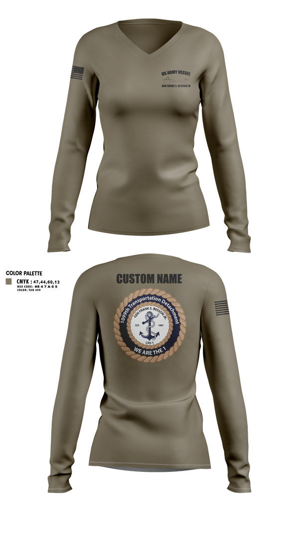 Womens Long Sleeve Vneck Shirt, 1099th TD, Army, Teamtime, Team time, sublimation, custom sports apparel, team uniforms, spirit wear, spiritwear, sports uniforms, custom shirts, team store, custom team store, fundraiser sports, apparel fundraiser