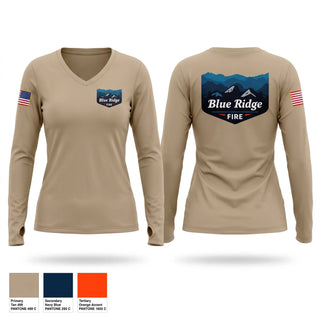 Womens Long Sleeve Vneck Shirt, Blue Ridge Fire, Fire Department, Teamtime, Team time, sublimation, custom sports apparel, team uniforms, spirit wear, spiritwear, sports uniforms, custom shirts, team store, custom team store, fundraiser sports, apparel fundraiser