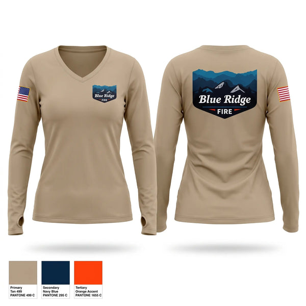 Womens Long Sleeve Vneck Shirt, Blue Ridge Fire, Fire Department, Teamtime, Team time, sublimation, custom sports apparel, team uniforms, spirit wear, spiritwear, sports uniforms, custom shirts, team store, custom team store, fundraiser sports, apparel fundraiser