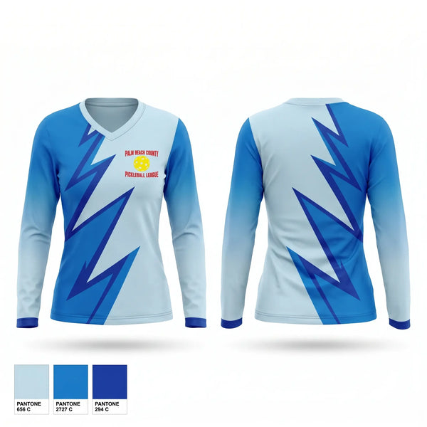 Womens Long Sleeve Vneck Shirt, Palm Beach County Pickleball League, , Teamtime, Team time, sublimation, custom sports apparel, team uniforms, spirit wear, spiritwear, sports uniforms, custom shirts, team store, custom team store, fundraiser sports, apparel fundraiser