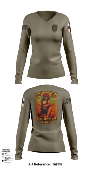 Womens Long Sleeve Vneck Shirt, SCC 10th Field Hospital, , Teamtime, Team time, sublimation, custom sports apparel, team uniforms, spirit wear, spiritwear, sports uniforms, custom shirts, team store, custom team store, fundraiser sports, apparel fundraiser