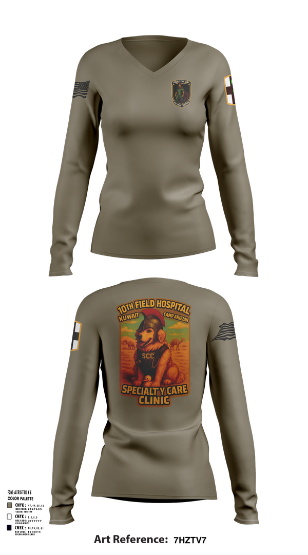 Womens Long Sleeve Vneck Shirt, SCC 10th Field Hospital, , Teamtime, Team time, sublimation, custom sports apparel, team uniforms, spirit wear, spiritwear, sports uniforms, custom shirts, team store, custom team store, fundraiser sports, apparel fundraiser