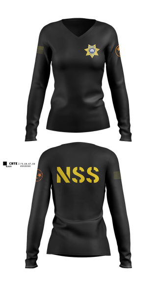 Womens Long Sleeve Vneck Shirt, National Security, Police, Teamtime, Team time, sublimation, custom sports apparel, team uniforms, spirit wear, spiritwear, sports uniforms, custom shirts, team store, custom team store, fundraiser sports, apparel fundraiser