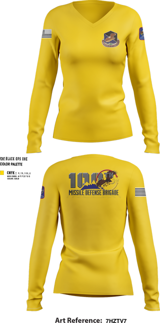 Womens Long Sleeve Vneck Shirt, 100th Missile Defense Brigade, , Teamtime, Team time, sublimation, custom sports apparel, team uniforms, spirit wear, spiritwear, sports uniforms, custom shirts, team store, custom team store, fundraiser sports, apparel fundraiser